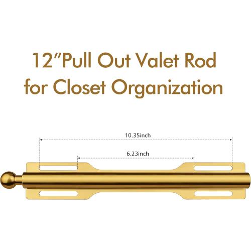 FIRJOY 12 Valet Rod for Closet Pull Out (2 Pack, Brushed Gold)