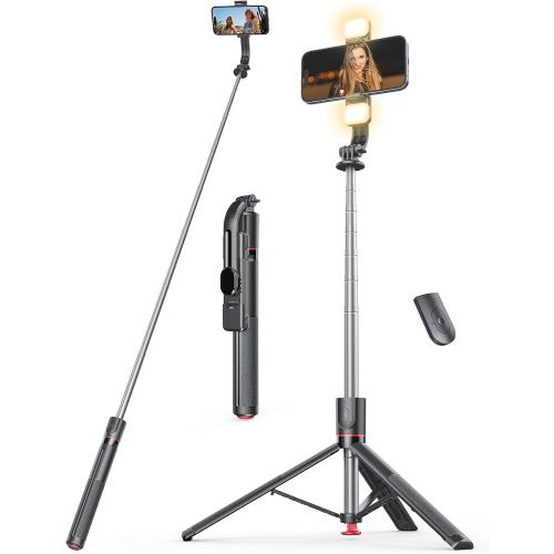 Selfie Stick Tripod with Light, 67'' Tripod with Wireless Remote, Portable Phone Tripod Compatible with iPhone 16/15 Pro Max/15/14 Pro/14/13, Samsung S22/ S23 Ultra/Android Smartphone