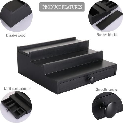 Black Wooden Cologne Organizer for Men - 3 Tier Wooden Perfume Display Stand with Drawer and Hidden Compartment for Organizing and Storing, Cologne Holder Shelf for Dresser