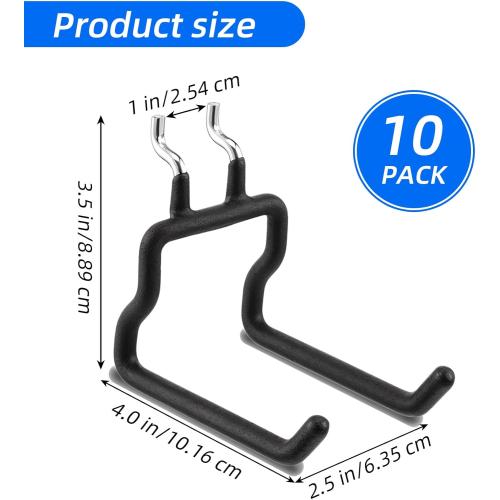 10-Pack Heavy Duty Pegboard Hooks – Pegboard Hooks Heavy Duty Peg Board Tool Hangers for Hanging Tools, Garage Peg Board Hook Organizer (4”x3.5”, Black)