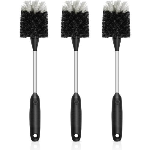 SetSail Bottle Brush of 3 Pack, 13-in Long Stainless Steel Handle Water Bottle Cleaner Brush Non-Slip Grip Bottle Brushes for Cleaning Water Bottles Sport Bottles Coffee Mugs Glasswares Cups, Black