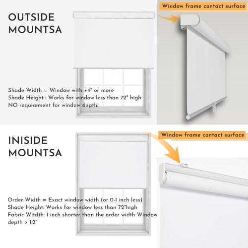 Persilux Cordless Window Shades Roller Blinds (35 W x 72 H, White) 100% Blackout Roller Window Shades UV Protection Energy Saving Roller Shades for Bedroom and Living Room, Home and Office