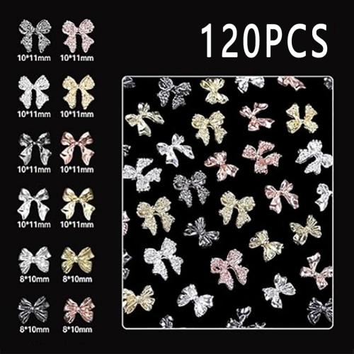GSHLLO 120 Pcs Metal Bow Nail Charms 3D Bowknot Nail Art Charm Phone Case Decorating Charm Cute Flat Back Manicure Gems Jewels Sparkly Flatback Charms for Acrylic Nails