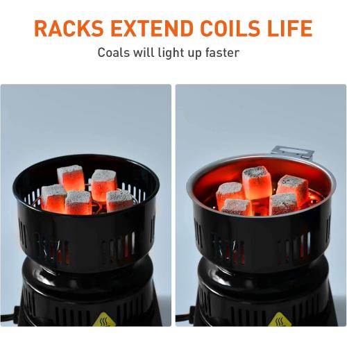 Electric Stove Coconut Charcoal Starter - ETL Approved Hot Plate Durable Faster Coal Burner 120V~600W with Detachable Handle Stainless Steel Grill & Rack Smart Heat Control Long Cable for BBQ Kitchen