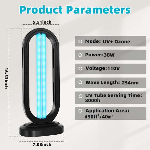 UV Light Sanitizer,4-Speed Timing and Remote Control UVC Home Disinfection Device,Ultraviolet Light Sanitizer for Dust Mites,UV Lamp for Whole Room,Black