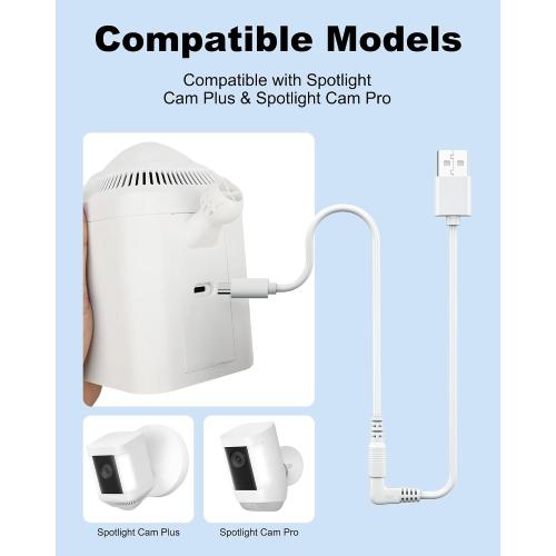 WUKUR 2 Pack Power Adapter Compatible with Ring Stick Up Cam Battery/Plug-in 3rd Gen/2nd Gen & for Ring Pan Tilt Stick Up Camera, Indoor/Outdoor Charger Weatherproof Power Cord, 4M/13.1Ft Long