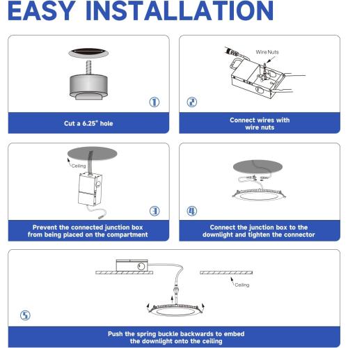 ECOELER 6 Inch Slim Recessed Lighting with Junction Box, Dimmable Recessed Can Lights, 5000K Daylight, 12W 1100Lm Dimmable LED Downlight, ETL & FCC Listed