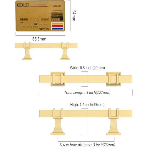Amerdeco 10 Pack Brushed Gold Cabinet Pulls 3 Inch(76mm) Hole Center Drawer Pulls Cabinet Hardware Kitchen Cabinet Handles for Bathroom Dresser Pulls ZH0067