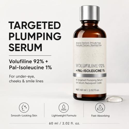 Volufiline 92%   Pal-Isoleucine 1% Serum, Face Plumping Serum for Eye Area, Cheeks & Smile Lines, Helps Skin Look Smoother & Firmer, Lightweight Fast Absorbing Formula, 60ml