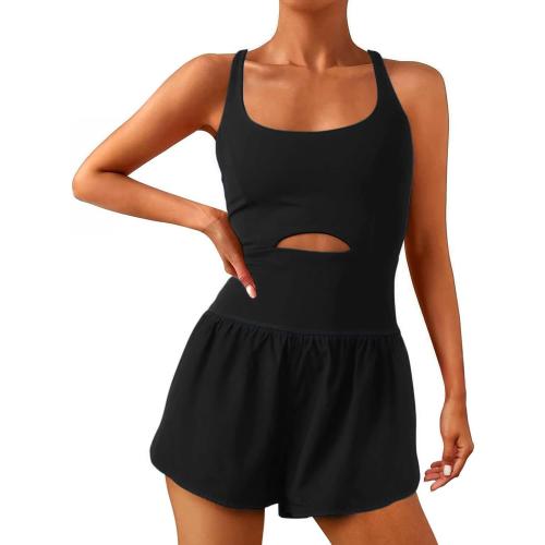 Black Size Large Wenlia Women Workout Romper Onesie with Padded Bras Sleeveless One Piece Outfits Shorts Atheletic Running Jumpsuit Clothes