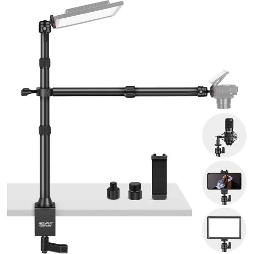 NEEWER TL253A DS001 Table Camera Tripod with 2 Telescopic Arms, Phone Holder, Ball Heads, Screw Adapter, Table Light Stand for Camera, Mobile Phone, Webcam, Ring Light