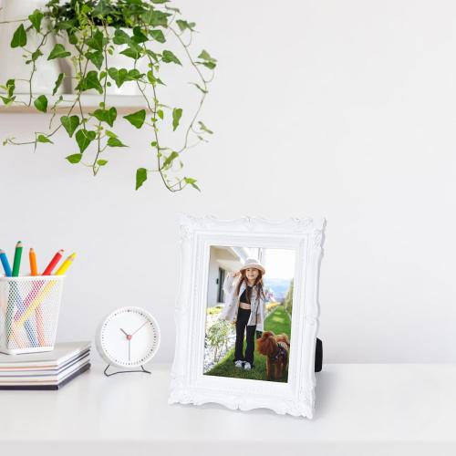 PHAREGE 5x7 White Vintage Picture Frame, 5 by 7 Ornate Antique Picture Frame for Wedding, Retro Photo Frame Displays Horizontally or Vertically On Tabletop
