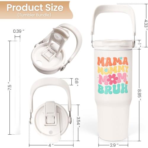 SANDJEST Funny Mom Tumbler 30oz, Mama Bruh Stainless Steel Insulated Coffee Travel Mug with Handle & Flip Straw Lid, Mom Gifts for Christmas Birthday Mothers Day Valentines