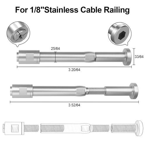 BLIKA Upgraded 20 Pack 1/8 Swageless Invisible Cable Railing Kits for Deck Stair Railing, T316 Stainless Steel, Swageless Cable Fittings for 2x2 Wood/Metal Posts, Cable Railing Hardware