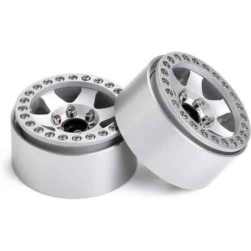 INJORA RC Wheel Rim 4pcs 1.9inch Beadlock Metal Wheel Hub Rim for 1/10 RC Crawler Axial SCX10 90046 AXI03007 TRX4 RedCat MST (Silver)