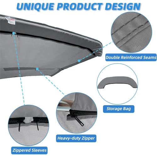 3 Bow Bimini Top Replacement Cover,  Polyester Waterproof Sun Shade Boat Canopy, Easy Install Zipper Sleeves Boat Awning/Without Frame,Gray 6