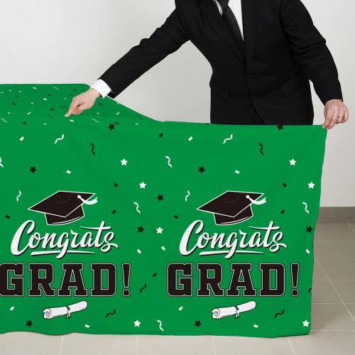 Gatherfun Graduation Party Decorations, Gongrats Grad Tablecover for Graduation Party Supplies, 3 pcs Green Table Cloths, 54x108
