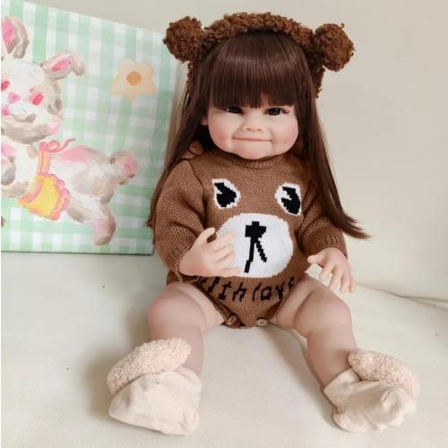 Reborn Baby Doll, 55.88 cm Soft Vinyl, Lifelike Eyes, Deep Brown with Bunny Ears, Collectible