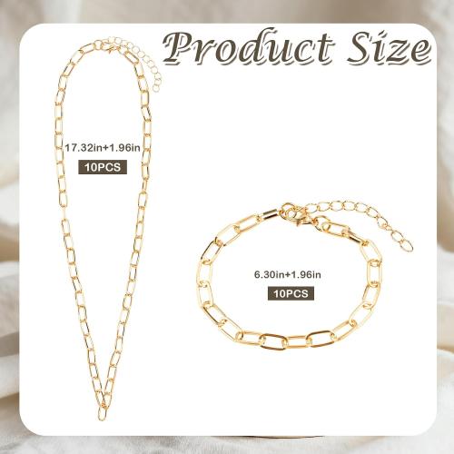 20 Pcs 18K Gold Plated Necklace Bracelet Chain Kit, Paperclip Alloy Link Fit Clip on Charm, Charm Bracelet Necklace Kit for Women DIY Jewelry Making (Gold)