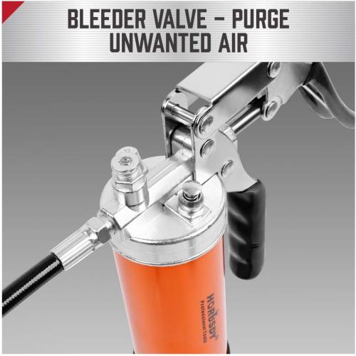 HORUSDY Heavy Duty Grease Gun with 14oz Grease Tubes | Grease Gun Flexible Hose | 7000 PSI | 18 Inch Spring Flex Hose | 2 Working Coupler | 2 Extension Rigid and 1 Sharp Type Nozzle Included