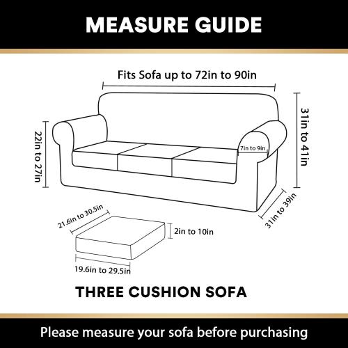 PrinceDeco Velvet Couch Covers for Sofa Soft 4 Pieces Couch Covers for 3 Cushion Couch Sofa Pet Friendly Furniture Protector with Non Slip Elastic Bottom Width Up to 90 Inch(Large, Seagrass)