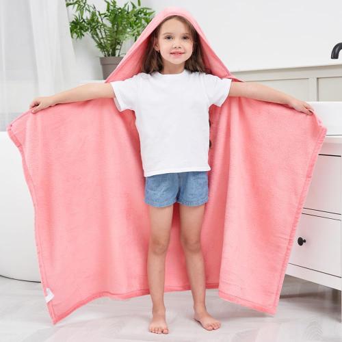 Hiturbo Kids Hooded Bath Towel: Soft Plush Pool Beach Fleece Towel Blanket - 50x30 Toddler Towels Wrap for Boys Girls 3-12 Years (Pink)