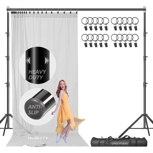 LimoStudio (Upgraded Heavy Duty) 10 x 10 ft. New Gen. Adjustable Backdrop Stands, Background Support, Strong Pole No Bending No Shaking, Enhanced Body & Stability, Curtain Style Ring Clips, AGG3003