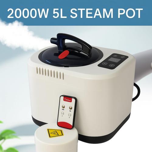 5L Sauna Steamer with Larger Volume and More Steam Output, Fcc Certified 5L & 2000W Steam Generator, Sauna Steamer Machine with Remote Control, Portable Sauna Steamer, White