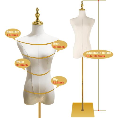 Adjustable Female Dress Form Mannequin with Golden Metal Stand for Clothes Window Display