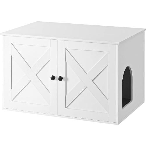 Feandrea Cat Litter Box Enclosure, Litter Box Furniture Hidden with Removable Divider, Indoor Cat House, End Table, 31.5 x 20.9 x 19.7 Inches, White UPCL002W01