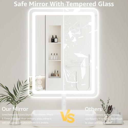 20L x 28W Led Bathroom Mirror with Lights, Anti-Fog & Tri-Color Lighting - Wall Mounted Shaving Mirror with Touch Sensor, Waterproof & Smart LED Vanity Mirror,Tempered Glass, Dimmable Smart Mirror