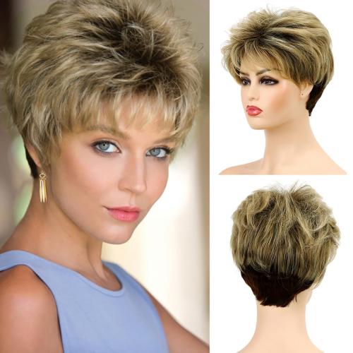 Short Pixie Wigs for Women Mixed Blonde Synthetic Layered Cosplay Hair Wig