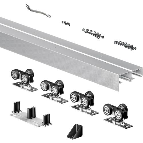Heavy Duty Bypass Sliding Closet Door Track Hardware 60, 5FT Aluminium Pocket Door Track Rail Set, Smoothly and Quietly, for 2 Door System