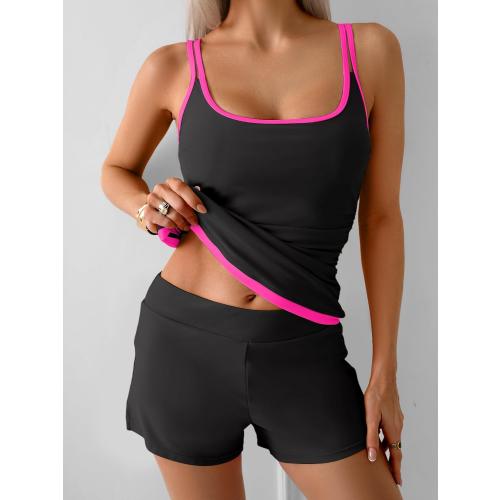 Size L B2prity Womens Tankini Swimsuits Sporty Tummy Control Two Piece Bathing Suit Color Block Ruched Swimwear