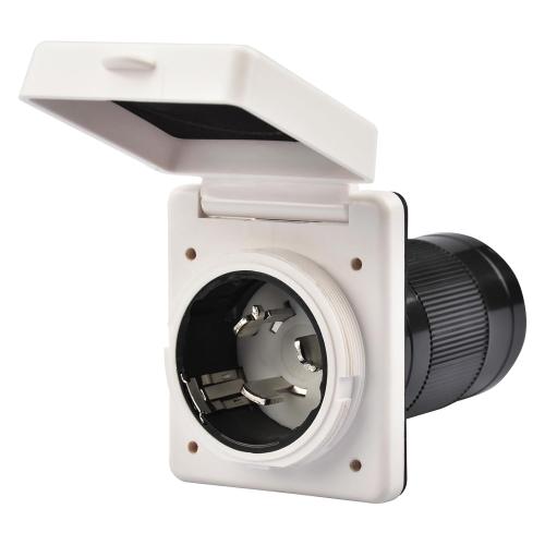 RVGUARD RV Power Inlet 50 Amp, 50 Amp Shore Power Inlet with Twist Lock, NEMA SS2-50P RV Plug with Copper Pins and Stainless Steel Screws, White