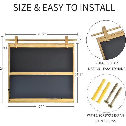 Gold Bathroom Mirror 24 x 24 Brushed Gold Square Rustic Rectangle Metal Framed Barn Door Farmhouse Bathroom Vanity Mirror for Over Sink, Foyer Entryway Decor