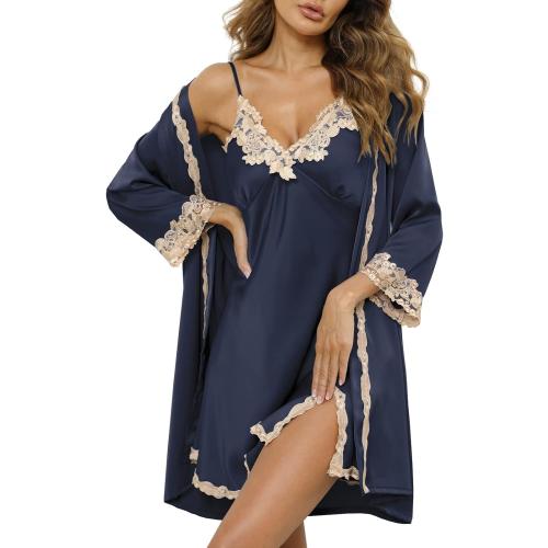 Size M SAPJON Womens Pajama Sets 5PCS Silk Pajamas for women Cute Sleepwear Loungewear Satin Pajamas Sets for Women Soft