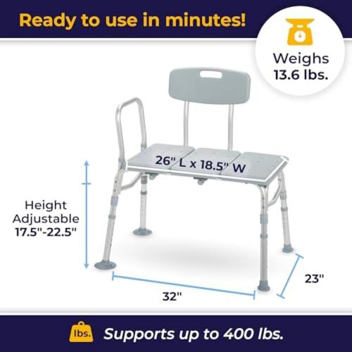 Drive Medical Tub Transfer Bench for Bathtub, Height Adjustable | Adjustable Backrest Offers Flexible, Comfortable Positioning During Bath and Shower Bench Transfers Daily