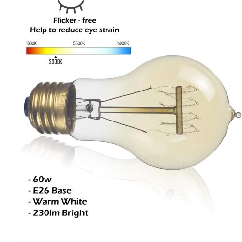 Jslinter 6-Pack Edison Light Bulb 60 Watt, Dimmable A19 Antique Vintage Old Fashioned E26 Incandescent Light Bulbs, Amber Warm White
