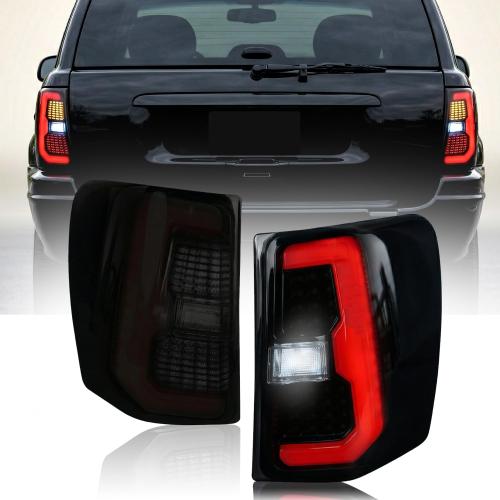 LED Tail Lights Assembly Fit for 1999-2004 Jeep Grand Cherokee Smoke Pair | Upgrade Full LED, Rear Tail Lamps Brake Stop Lights Daytime Running Light Turn Signal Reverse Backup Lights