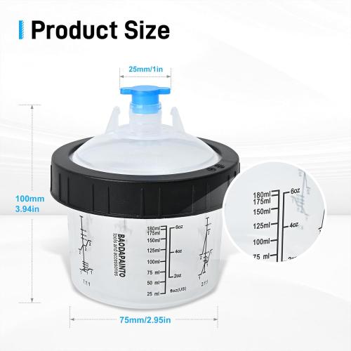 Disposable Paint Cups for Spray Gun, Paint System for HVLP and LVLP Paint Spray Paint Gun, 6.5 Ounce (200ml) Kit with 50 Cups and Lids System, 2 Hard Cups with Retainer Ring, 20 Plugs, 3 Mixing Sticks
