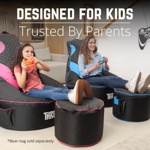 Throne Boss Gaming Footstool - Cover ONLY No Filling - Matching Bean Bag Chair Pouf/Ottoman - Round Gamer Foot Stool Footrest with Drink Holder (Pink)