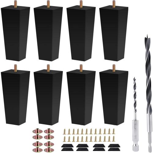Sofa Legs Square Bed Feet 5 inch Wood Replacement Leg for Furniture Set of 8,Black (5”, 8set)