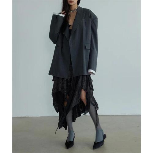 Emma James Womens Blazers Notched Lapel Long Sleeve with A Uniquely Shaped Striped Pattern Loose Fit Single Breasted Formal Suit Jacket size medium