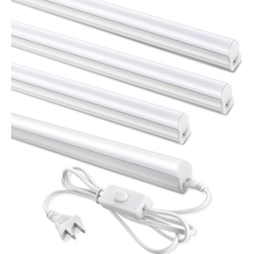 (4 Pack) 4FT T5 LED Shop Light,6500K,20W,2300LM(Super Bright White) Linkable LED Integrated Fixture,Garage Ceiling and Cabinet Light,Strip Light,Corded Electric with ON/Off Switch