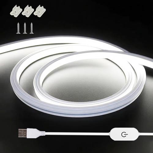 USB LED Neon Lights, White 3.28ft 5V LED Light Strip Waterproof Flexible, Dimmable LED Rope Lights for Bedroom, Cabinet, Kitchen, DIY Lighting (Power Adapter not Included)