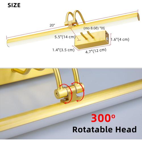 Size 20inch Picture Light,20in Battery Wall Sconce,Remote Art Lights for Paintings with Timer and Dimmable for Display Gallery Artwork,Frame,Portrait,Dartboard-Brass