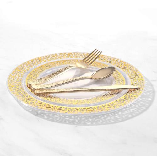 Supernal 360pcs Plastic Gold Silverware,Cutlery,Disposable Utensils,120 Plastic Knives,120 Gold Forks,120 Disposable Spoons,Perfect for Birthday,Party,Wedding