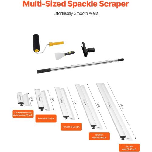 VEVOR Drywall Skimming Blade Set (10/16/24/32/40 inch) with 34-81.6 inch Extension Handle, Professional Stainless Steel Knife for Gyprock, WallBoard, and Plasterboard Skim Coating