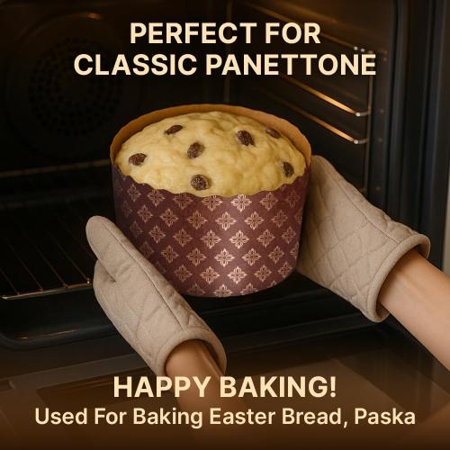 12oz Kulich Mold Paska Easter Bread Forms |12 pcs| Bread Paper Mold - Non Stick Panettone Paper Baking Molds Universal Brown Design